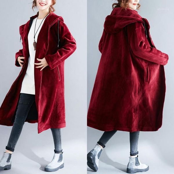 women hooded trench velvet warm big yards long sleeve new long loose big size clothes pocket thick fabric size fleece, Tan;black
women hooded trench velvet warm big yards long sleeve new long loose big size clothes pocket thick fabric size fleece, Tan;black