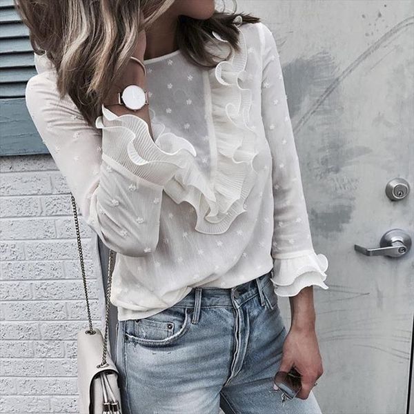 womens boho beach ruffle frill polka dot and blouses elegant long sleeve female holiday party blouse shirt, White
womens boho beach ruffle frill polka dot and blouses elegant long sleeve female holiday party blouse shirt, White