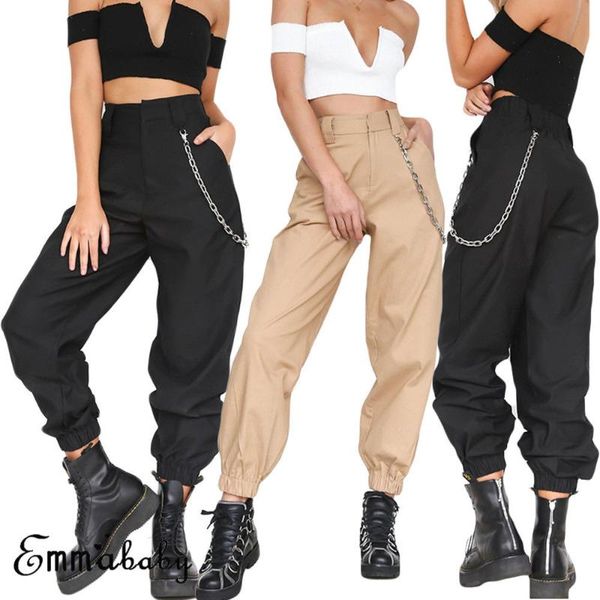 women girls cargo trousers pants casual high waist patchwork solid color punk loose long sports pants with chain plus size, Black;white
women girls cargo trousers pants casual high waist patchwork solid color punk loose long sports pants with chain plus size, Black;white