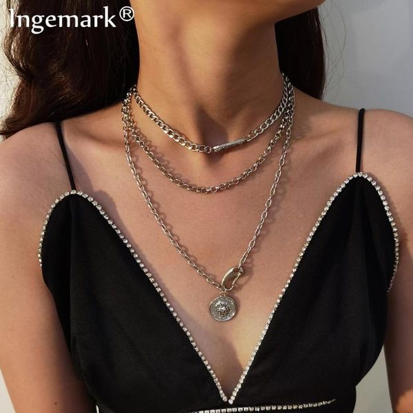 pendant necklaces hip hop crystal paper clip choker necklace punk carved coin multilayer silver color chain for women men jewelry
pendant necklaces hip hop crystal paper clip choker necklace punk carved coin multilayer silver color chain for women men jewelry