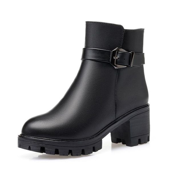 boots drop 2021 women ankle leather pu warm winter ladies shoes, Black