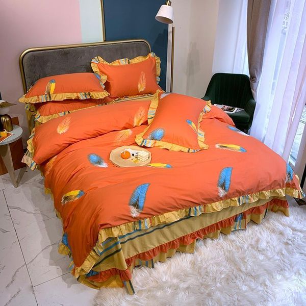 four pieces set home bedding sets ruffles floral print 100% cotton princess style h251
four pieces set home bedding sets ruffles floral print 100% cotton princess style h251