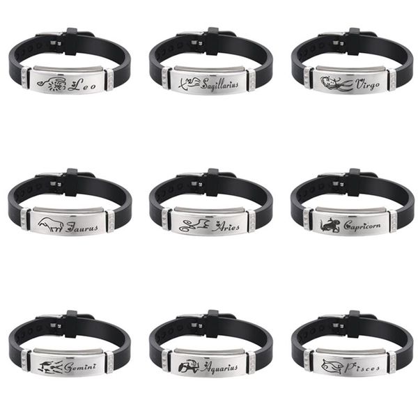 2021 stainless steel silicone black bracelet women wristband punk style zodiac design men bracelet simple rubber charm pulsera, Golden;silver
2021 stainless steel silicone black bracelet women wristband punk style zodiac design men bracelet simple rubber charm pulsera, Golden;silver