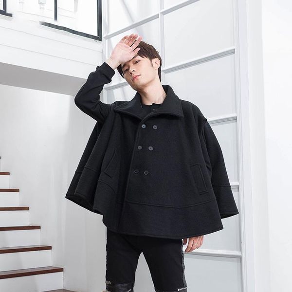 short double-breasted lapel winter tide men's coat round pendulum loose bat sleeve coat sleeveless hip-hop nightclub trend, Black
short double-breasted lapel winter tide men's coat round pendulum loose bat sleeve coat sleeveless hip-hop nightclub trend, Black