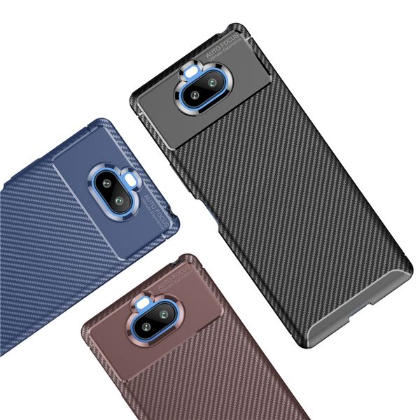 Image of Slim Carbon fiber Phone Case for Sony Xperia 10 II XZ4 XZ3 XA3 Ultra XA2 XZ2 Compact Case Cover for Sony Xperia 5 II Xperia 8 10 Plus coque