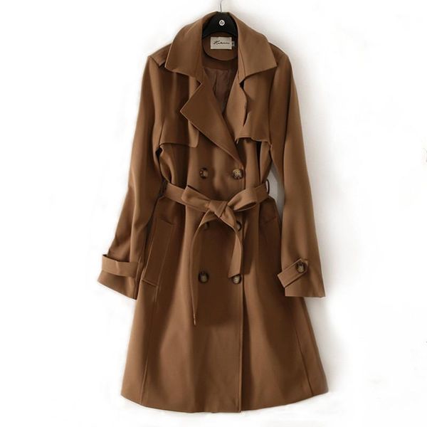 new designer women trench coat double breasted trench with belt female solid long windbreaker coats, Tan;black
new designer women trench coat double breasted trench with belt female solid long windbreaker coats, Tan;black