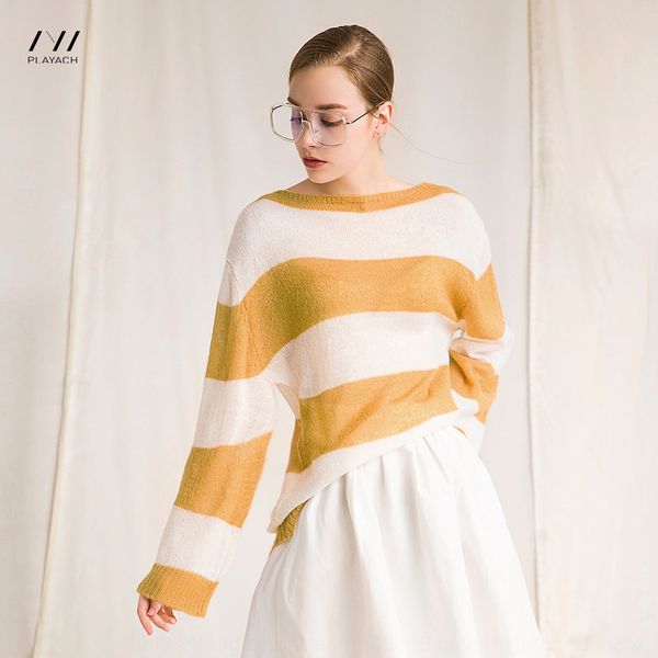 autumn and winter new thick pulloversweater pullover needle hollow striped color matching one-line collar sweater women's loose pullove, White;black
autumn and winter new thick pulloversweater pullover needle hollow striped color matching one-line collar sweater women's loose pullove, White;black