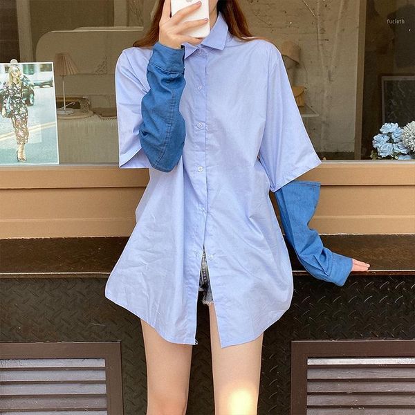 women's blouse autumn korean style vintage minimalist stylish blouse shirt patchwork demin half removable sleeves blusas 20201, White
women's blouse autumn korean style vintage minimalist stylish blouse shirt patchwork demin half removable sleeves blusas 20201, White