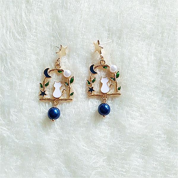 2021 new five-pointed star earrings cute sweet cartoon cat wreath hoop earrings girl wild moon, Silver
2021 new five-pointed star earrings cute sweet cartoon cat wreath hoop earrings girl wild moon, Silver