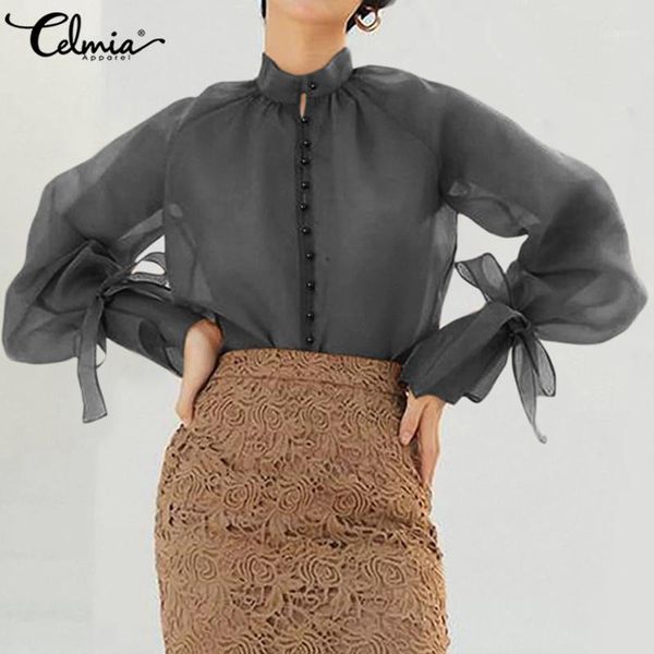 women's blouses 2020 celmia fashion long sleeve see-through sheer summer casual loose buttons work blusas mujer 5xl1, White
women's blouses 2020 celmia fashion long sleeve see-through sheer summer casual loose buttons work blusas mujer 5xl1, White