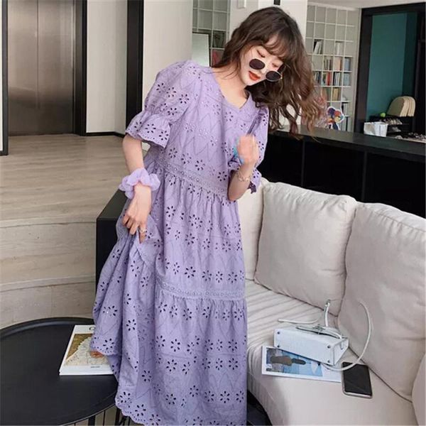 purple lace dress women loose hollow out korean short sleeve elegant oversized long dress sweet girls summer vintage b084, Black;gray
purple lace dress women loose hollow out korean short sleeve elegant oversized long dress sweet girls summer vintage b084, Black;gray