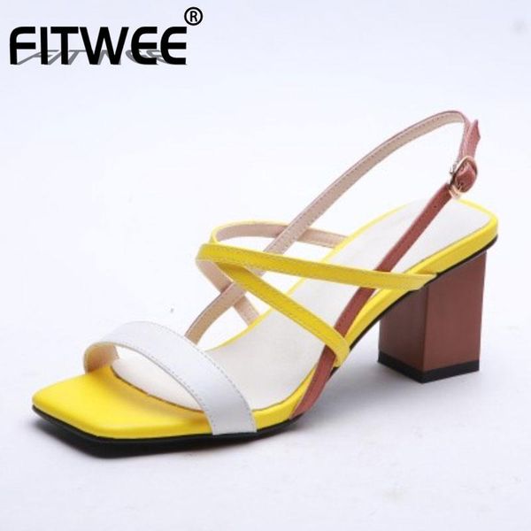 fitwee women summer sandals genuine leather mixed color buckle high heels sandals fashion party woman footwear size 34-39, Black
fitwee women summer sandals genuine leather mixed color buckle high heels sandals fashion party woman footwear size 34-39, Black