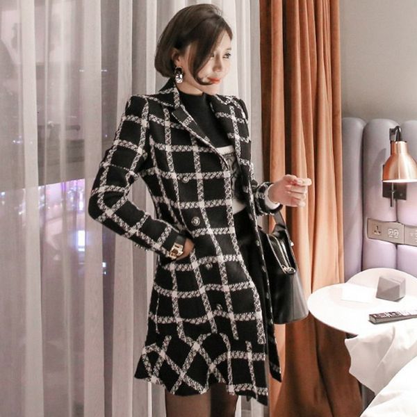 autumn winter tweed double-breasted women's korean plaid slim ruffles wool & blends outerwear, Black
autumn winter tweed double-breasted women's korean plaid slim ruffles wool & blends outerwear, Black