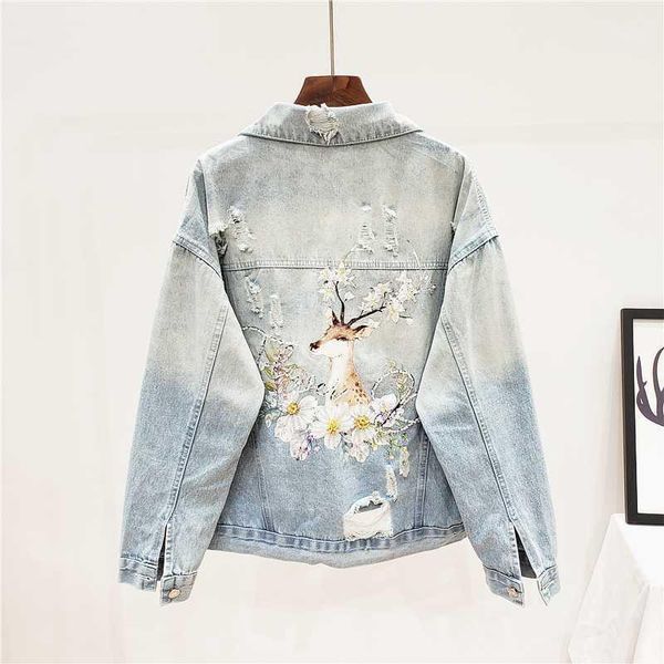 women's jackets spring loose harajuku beading sequins deer print blue hole denim jacket women streetwear autumn casual jean ropa de muj, Black;brown
women's jackets spring loose harajuku beading sequins deer print blue hole denim jacket women streetwear autumn casual jean ropa de muj, Black;brown