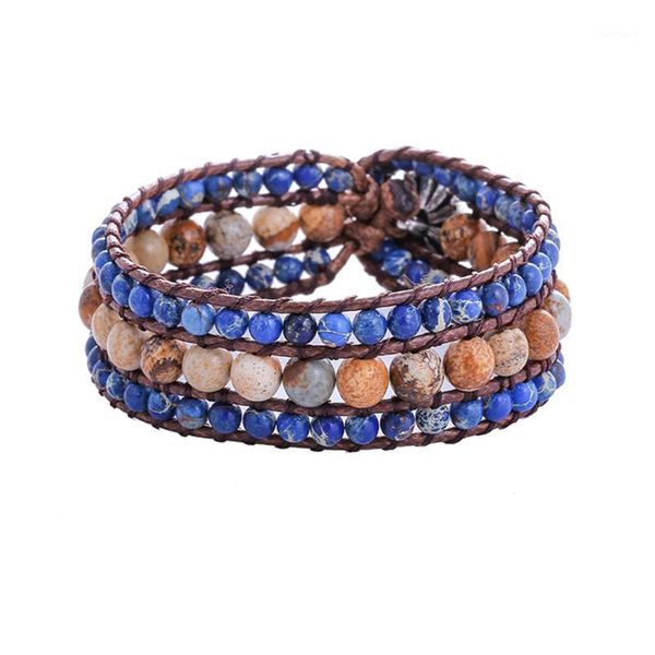 high end natural scenic and blue emperor stone bead wrap energy handmade statement bracelet jewelry for women1, Golden;silver 
high end natural scenic and blue emperor stone bead wrap energy handmade statement bracelet jewelry for women1, Golden;silver