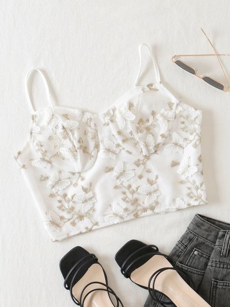 butterfly embroidery crop cami n93d#, White
butterfly embroidery crop cami n93d#, White
