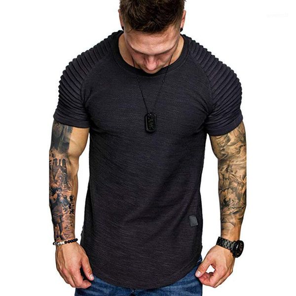 men's t-shirts mens shoulder pleated design round neck short sleeved t-shirt slim fit man curved hem skinny hip hop tshirt streetwear1, White;black
men's t-shirts mens shoulder pleated design round neck short sleeved t-shirt slim fit man curved hem skinny hip hop tshirt streetwear1, White;black