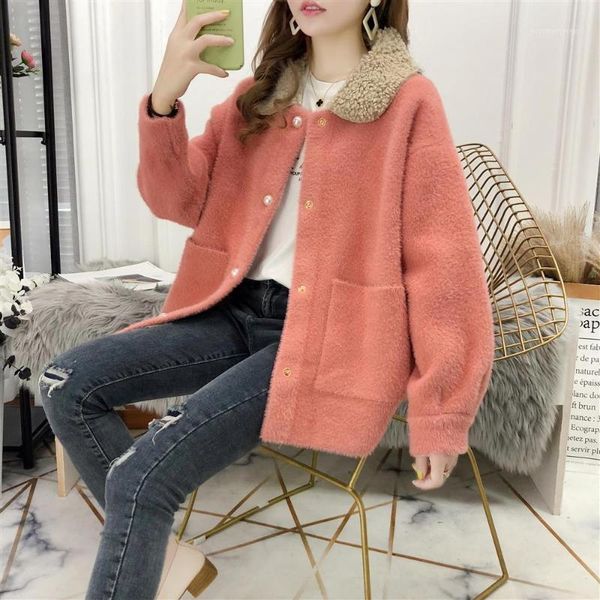 women's knits & tees 2021 women spring autumn fashion imitation mink cashmere cardigan coat female long sleeve casual knitted sweaters, White 
women's knits & tees 2021 women spring autumn fashion imitation mink cashmere cardigan coat female long sleeve casual knitted sweaters, White