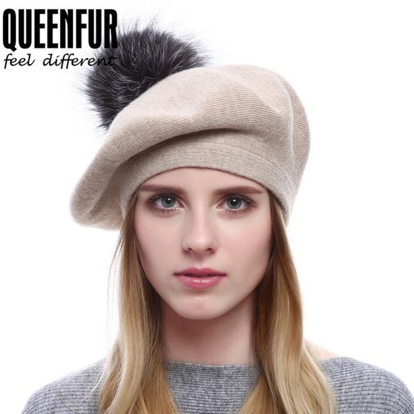 berets queenfur winter beret beanies women knitted wool hat with real silver fur pompom solid colors cap, Blue;gray
berets queenfur winter beret beanies women knitted wool hat with real silver fur pompom solid colors cap, Blue;gray