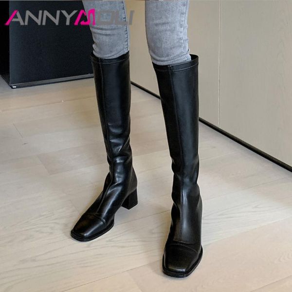 annymoli women knee high boots shoes square toe thick heels long boots zip high heel fashion stretch lady autumn black 43 
annymoli women knee high boots shoes square toe thick heels long boots zip high heel fashion stretch lady autumn black 43