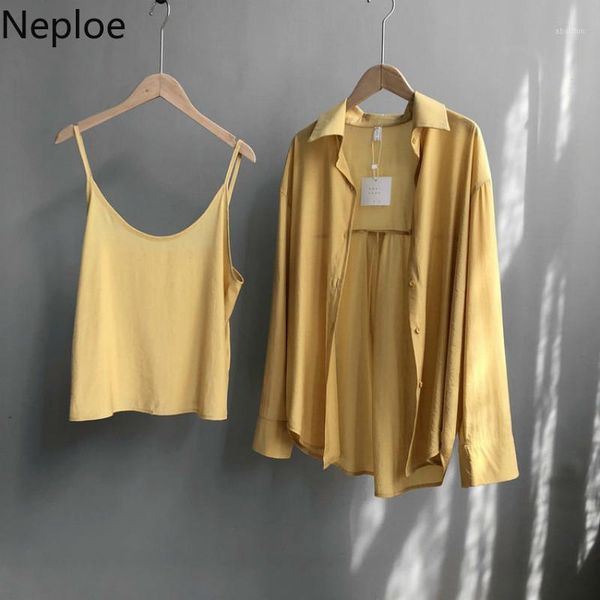 women's blouses & shirts neploe korean causal blouse 2 pieces sets long sleeve turn down collar blusas shirt + basic sling vest 2021 su, White
women's blouses & shirts neploe korean causal blouse 2 pieces sets long sleeve turn down collar blusas shirt + basic sling vest 2021 su, White