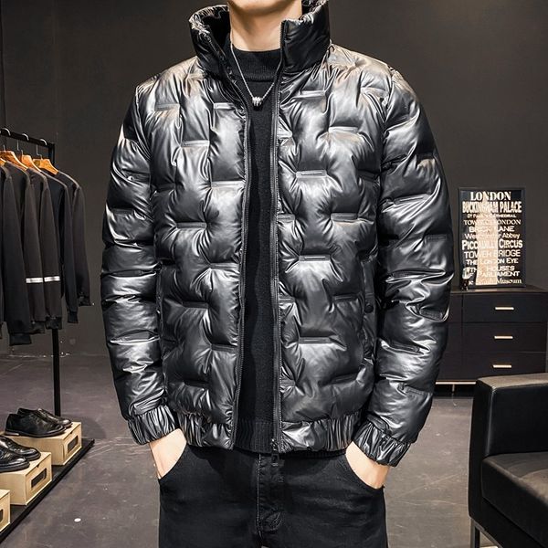 2021 new loose stand collar bright face down cotton jaet men's short fashion winter coat, Black
2021 new loose stand collar bright face down cotton jaet men's short fashion winter coat, Black