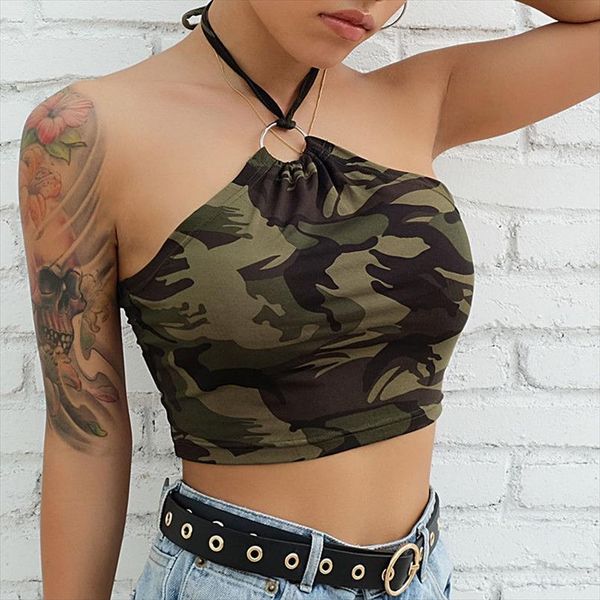 fashion womens camouflage halter crop summer casual cotton blend army green back tie up camis vest, White
fashion womens camouflage halter crop summer casual cotton blend army green back tie up camis vest, White