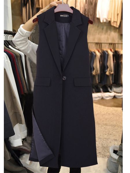 korean spring long waistcoat women one button side split blazer suit vest female chic slim office lady sleeveless jacket f2763, Black;white 
korean spring long waistcoat women one button side split blazer suit vest female chic slim office lady sleeveless jacket f2763, Black;white