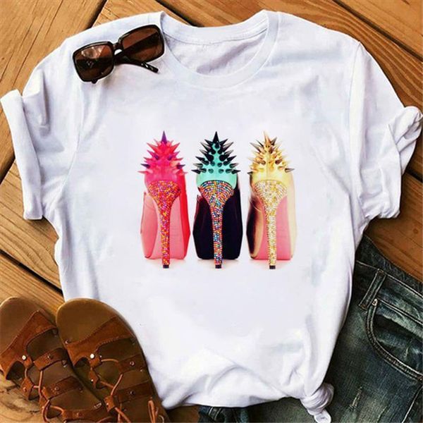 vogue high heels shoes print t shirt women short sleeve o neck loose tshirt women tee shirt female clothes camisetas mujer, White
vogue high heels shoes print t shirt women short sleeve o neck loose tshirt women tee shirt female clothes camisetas mujer, White