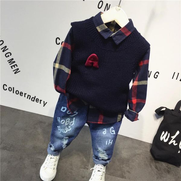 children clothing kids casual knitted vest + plaid shirt + jeans 3pcs/set boys fashion spring and autumn sets 2-6years1, White
children clothing kids casual knitted vest + plaid shirt + jeans 3pcs/set boys fashion spring and autumn sets 2-6years1, White