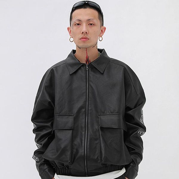 men's fur & faux male streetwear hip hop loose cargo jacket autumn outerwear men letter embroidery casual leather coat overcoat, Black
men's fur & faux male streetwear hip hop loose cargo jacket autumn outerwear men letter embroidery casual leather coat overcoat, Black