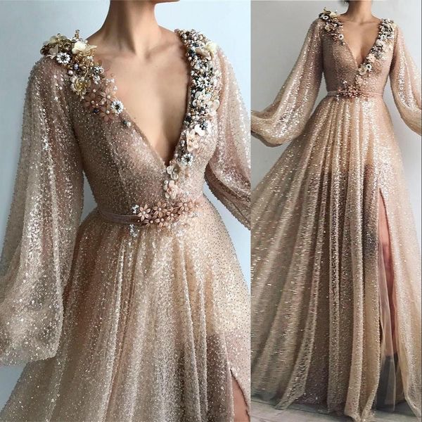 2021 new rose gold sequined lace arabic dubai prom dresses sequins side split with flowers long sleeves plus size party evening gowns, Black
2021 new rose gold sequined lace arabic dubai prom dresses sequins side split with flowers long sleeves plus size party evening gowns, Black
