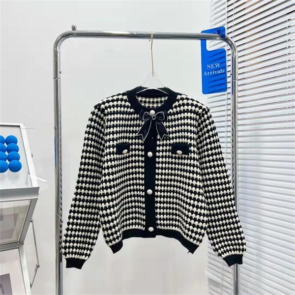 early spring new style black and white contrast bow knot single breasted knitted cardigan women's literature and art loose long sleeve, White;black
early spring new style black and white contrast bow knot single breasted knitted cardigan women's literature and art loose long sleeve, White;black