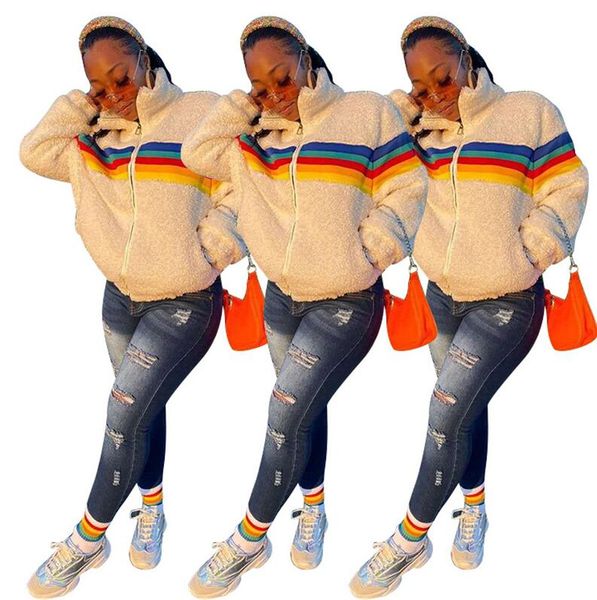 women berber fleece coat jackets rainbow striped lamb fleeced zipper jacket coats sherpa sweater blouse thicken warm outerwear e122903, White
women berber fleece coat jackets rainbow striped lamb fleeced zipper jacket coats sherpa sweater blouse thicken warm outerwear e122903, White