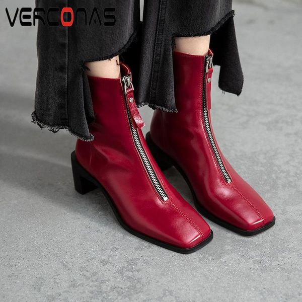 boots verconas square toe women ankle autumn winter thick heels shoes woman genuine leather front zipper female office, Black
boots verconas square toe women ankle autumn winter thick heels shoes woman genuine leather front zipper female office, Black