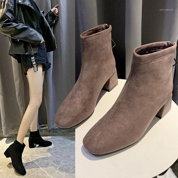 square head boots female spring and autumn single boots british wind 2021 new zipper plus velvet thick with wild1, Black