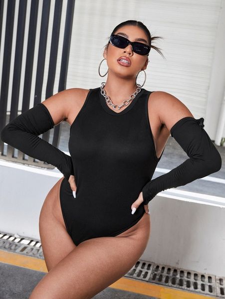 plus solid tank bodysuit & arm sleeves t1jo#, Black
plus solid tank bodysuit & arm sleeves t1jo#, Black