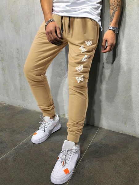 men butterfly print sweatpants l0lt#, Black