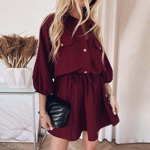 spring casual shirt dress women three quater sleeve summer vestidos button green female a line office dress elastic waist 2021, Black;gray
spring casual shirt dress women three quater sleeve summer vestidos button green female a line office dress elastic waist 2021, Black;gray