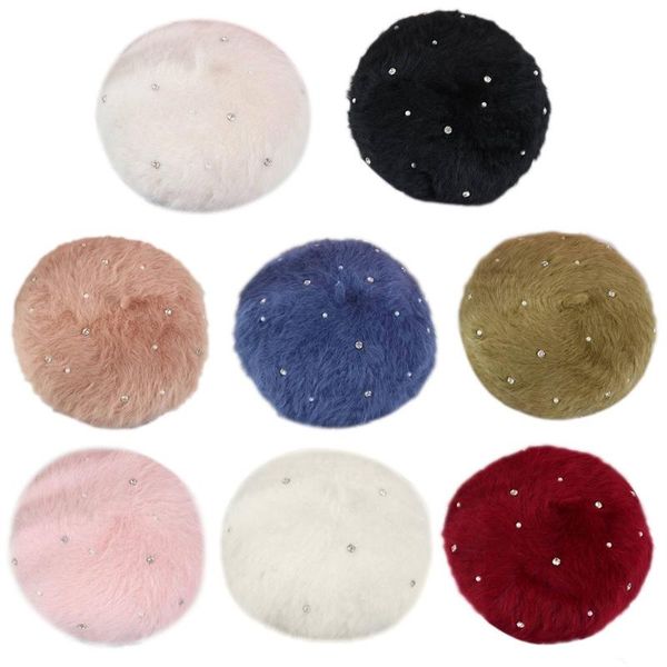 french style women winter fuzzy plush beret cap rhinestone faux pearl embellished solid color painter pumpkin beanie hat, Blue;gray
french style women winter fuzzy plush beret cap rhinestone faux pearl embellished solid color painter pumpkin beanie hat, Blue;gray