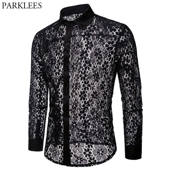 luxury floral embroidery lace shirt men brand new transparent dress shirts mens see trough club party black shirt male 1022, White;black
luxury floral embroidery lace shirt men brand new transparent dress shirts mens see trough club party black shirt male 1022, White;black