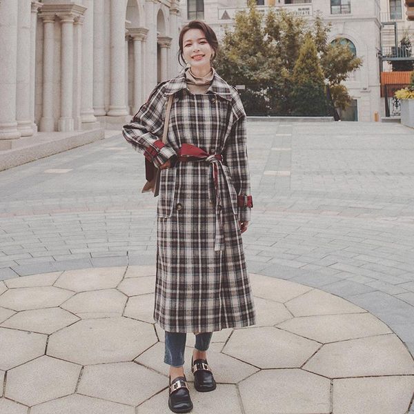women's wool & blends female jacket plaid woolen autumn winter 2021 korean oversized loose all-match thickened warm casual long coat a9, Black
women's wool & blends female jacket plaid woolen autumn winter 2021 korean oversized loose all-match thickened warm casual long coat a9, Black
