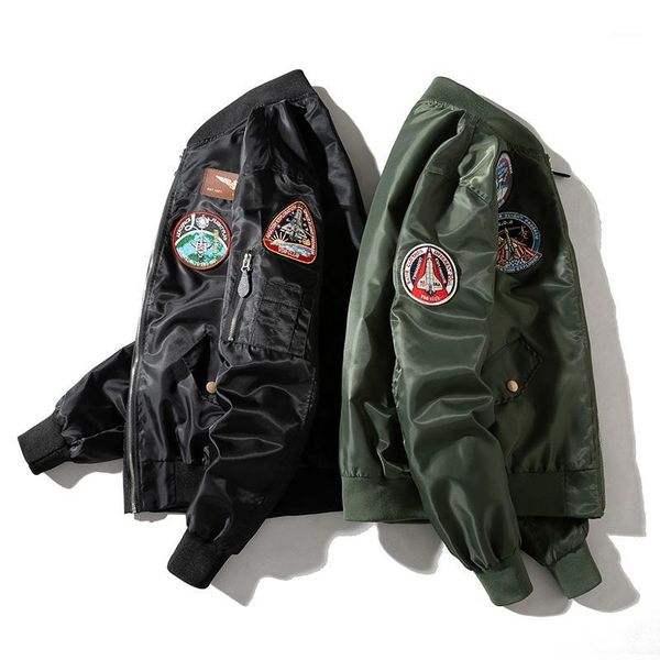 fashion men bomber jacket pilot jackets badge embroidery baseball coat classic spring autumn male windbreaker 2019 new1, Black;brown 
fashion men bomber jacket pilot jackets badge embroidery baseball coat classic spring autumn male windbreaker 2019 new1, Black;brown