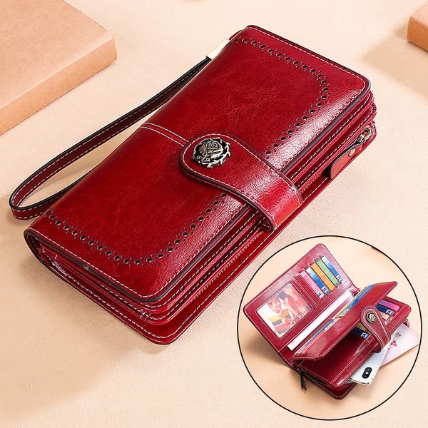 vintage women wallets split leather long zipper hasp purse large capacity card holder phone wallet c1223, Red;black
vintage women wallets split leather long zipper hasp purse large capacity card holder phone wallet c1223, Red;black