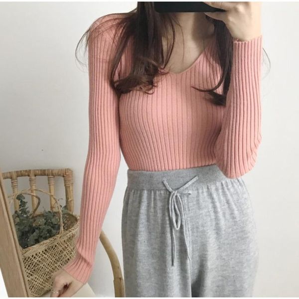 women's sweaters casual knitted pullovers solid color v- neck tight elastic pullover sweater female sueter mujer en*, White;black
women's sweaters casual knitted pullovers solid color v- neck tight elastic pullover sweater female sueter mujer en*, White;black