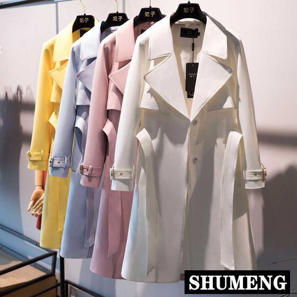 new arrival women's white trench coat elegant ladies notched collar belt waist slim long trench solid color windbreaker overcoat, Tan;black
new arrival women's white trench coat elegant ladies notched collar belt waist slim long trench solid color windbreaker overcoat, Tan;black