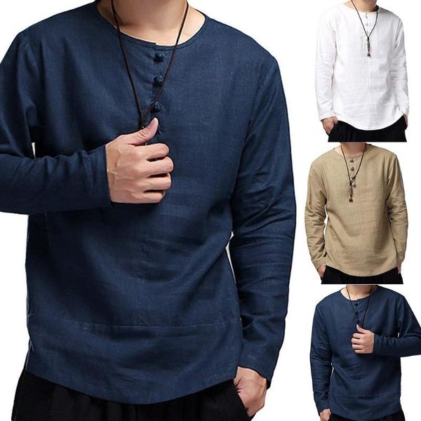 men casual solid color long sleeve o neck buttons cotton loose pullover shirt, White;black
men casual solid color long sleeve o neck buttons cotton loose pullover shirt, White;black
