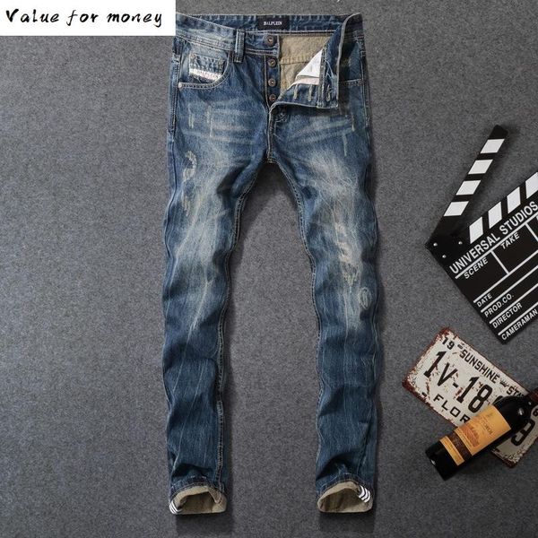 vintage men classical jeans dark blue straight fit 100% cotton ripped jeans for men hip hop pants hombre size 29-40
vintage men classical jeans dark blue straight fit 100% cotton ripped jeans for men hip hop pants hombre size 29-40