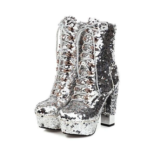 boots autumn winter ankle for women motorcycle chunky high heels platform luxury short sequined 43, Black
boots autumn winter ankle for women motorcycle chunky high heels platform luxury short sequined 43, Black