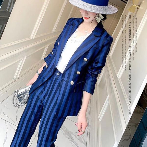 blue striped suit women fall 2020 new suit collar double-breasted professional two-piece gc58311, White
blue striped suit women fall 2020 new suit collar double-breasted professional two-piece gc58311, White